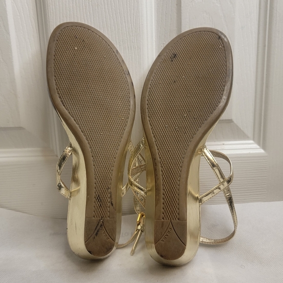 Prada gold T strap sandals with small wedge size 39 - Picture 8 of 15
